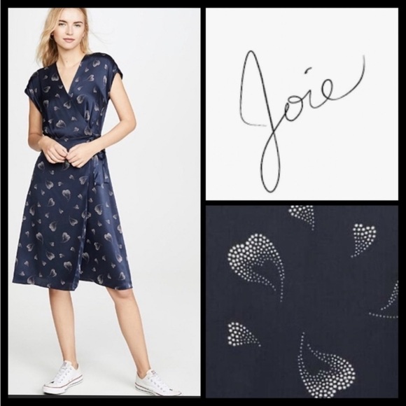 BETHWYN HEART PRINT WRAP SILK DRESS IN MIDNIGHT from Joie NWOT - Picture 1 of 8